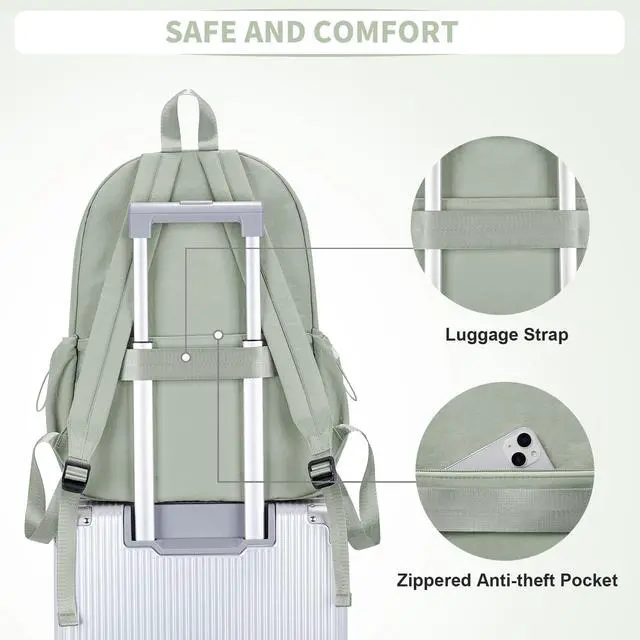 Alt view image 5 of 5 - WEPOET Simple School Backpack For Women Men Aesthetic Medium Backpack Lightweight Casual Daypack College Backpacks Cute Bookbag for Teens Girls Boys Basic Bagpack(Green)