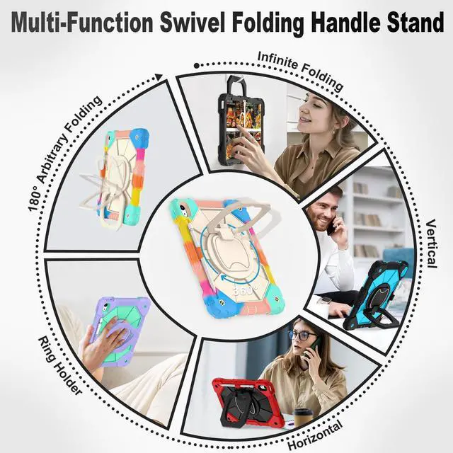 Alt view image 4 of 5 - WESOROL Case for iPad (A16) 11th/10th Generation 2025/2022 with Screen Protector Rotating Stand Pencil Holder Shoulder Strap Heavy Duty Shockproof Cover for iPad 10th Gen Case Kids,Colorful Blue