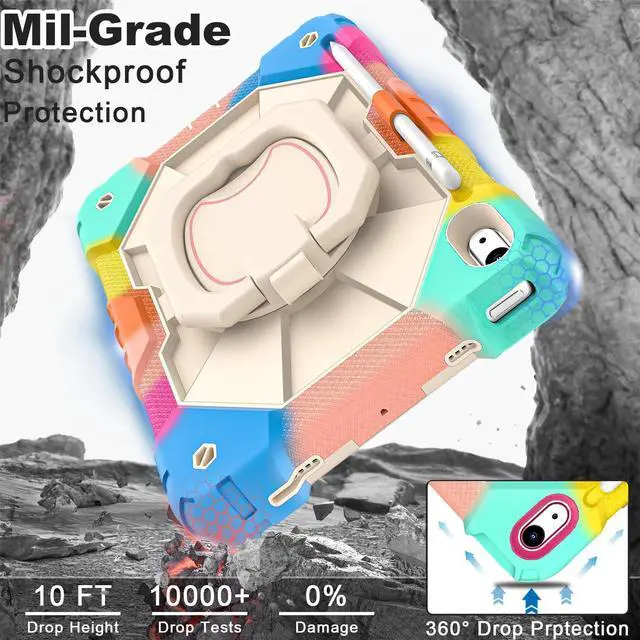 Alt view image 3 of 5 - WESOROL Case for iPad (A16) 11th/10th Generation 2025/2022 with Screen Protector Rotating Stand Pencil Holder Shoulder Strap Heavy Duty Shockproof Cover for iPad 10th Gen Case Kids,Colorful Blue