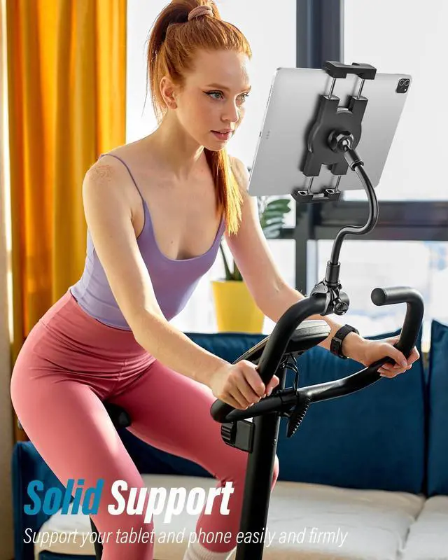 Alt view image 5 of 5 - Gooseneck Spin Bike Tablet Holder, Handlebar Clamp Tablet Mount for Stroller, Wheelchair, Indoor Peloton, Treadmill, Stationary Exercise Bicycle, Elliptical, for 4-13" iPad Pro Air Mini, Galaxy, Fire