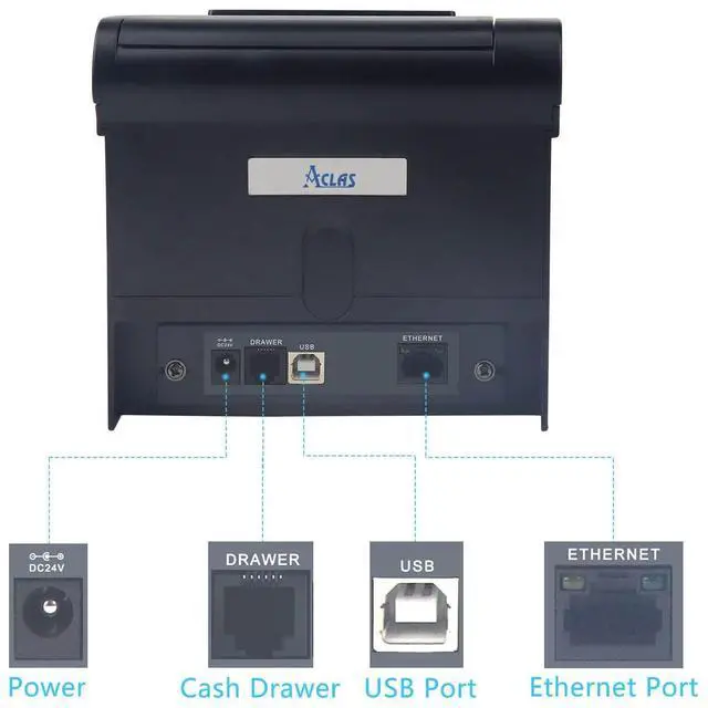 Alt view image 3 of 5 - Aclas 3'1/8 Thermal Receipt Printer 80mm w/Auto Cutter Cash Drawer ESC/POS Windows for Bill POS Receipt Printers (10 inches/sec, USB + Ethernet Serial Port)