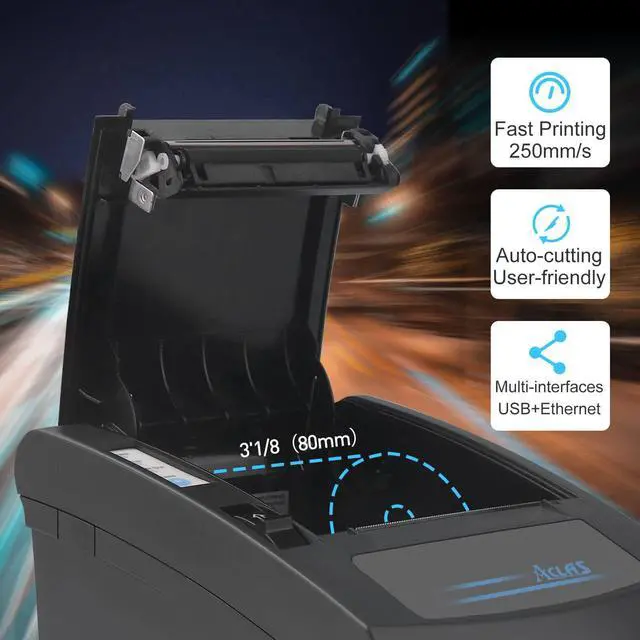 Alt view image 2 of 5 - Aclas 3'1/8 Thermal Receipt Printer 80mm w/Auto Cutter Cash Drawer ESC/POS Windows for Bill POS Receipt Printers (10 inches/sec, USB + Ethernet Serial Port)