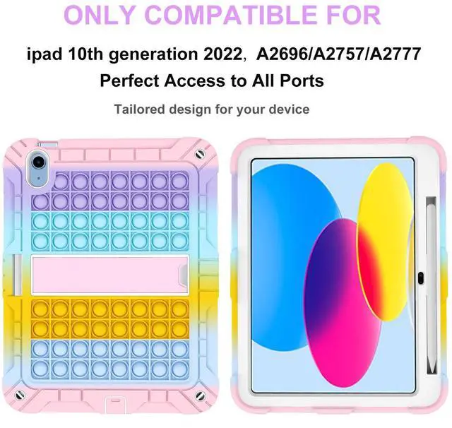 Alt view image 2 of 5 - XZC Case for iPad (A16) 11th Generation 11 Inch 2025/ iPad 10th Generation 10.9 Inch 2022, Heavy Duty Shockproof Rugged Protective Case with Pencil Holder and Strap (Rainbow 1)