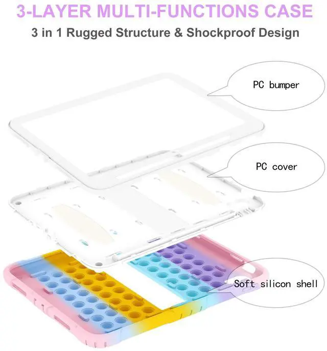 Alt view image 3 of 5 - XZC Case for iPad (A16) 11th Generation 11 Inch 2025/ iPad 10th Generation 10.9 Inch 2022, Heavy Duty Shockproof Rugged Protective Case with Pencil Holder and Strap (Rainbow 1)