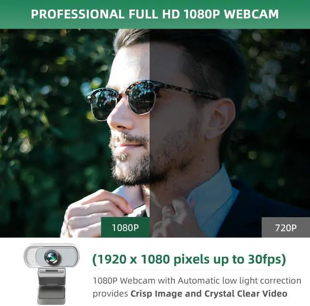 Alt view image 2 of 5 - XPCAM Full HD 1080P Webcam with Privacy Shutter and Tripod, Pro Streaming Web Camera with Microphone, Widescreen USB Computer Camera for Laptop Desktop