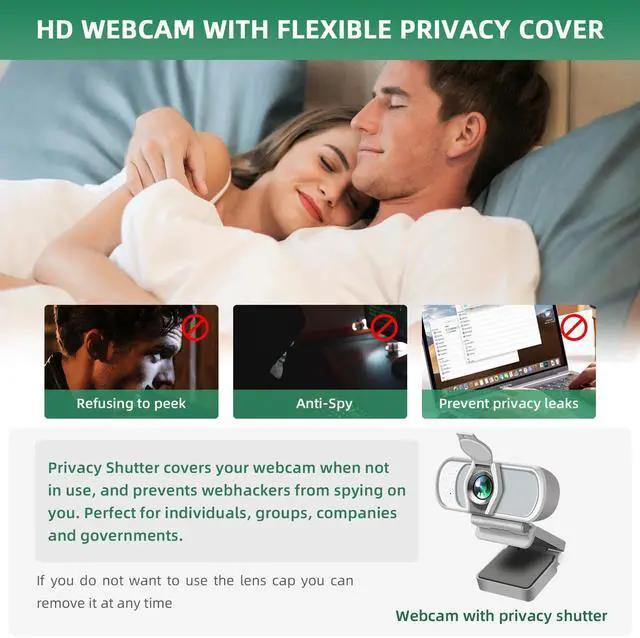Alt view image 3 of 5 - XPCAM Full HD 1080P Webcam with Privacy Shutter and Tripod, Pro Streaming Web Camera with Microphone, Widescreen USB Computer Camera for Laptop Desktop