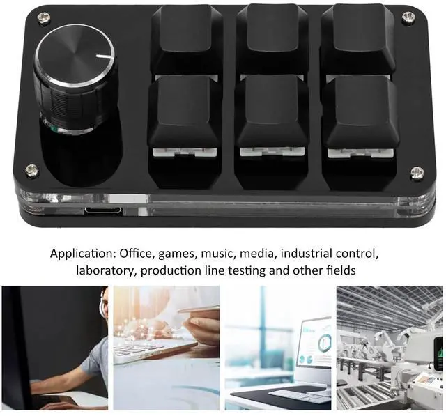 Alt view image 2 of 5 - 6 Key Mini Keypad with Knob, Multifunctional Programmable Macro Keyboard, with 6 Fully Programmable Keys, DIY Mechanical Keyboard for Game(full black)