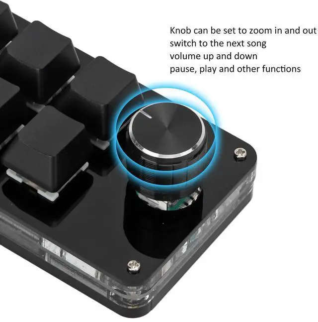 Alt view image 3 of 5 - 6 Key Mini Keypad with Knob, Multifunctional Programmable Macro Keyboard, with 6 Fully Programmable Keys, DIY Mechanical Keyboard for Game(full black)