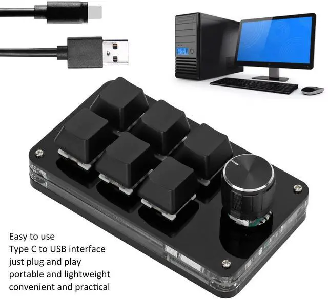 Alt view image 4 of 5 - 6 Key Mini Keypad with Knob, Multifunctional Programmable Macro Keyboard, with 6 Fully Programmable Keys, DIY Mechanical Keyboard for Game(full black)