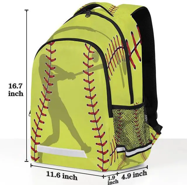 Alt view image 2 of 5 - Yellow Baseball Sport Softball Backpack School Bookbag Laptop Purse Casual Daypack for Teen Girls Women Boys Men College Travel