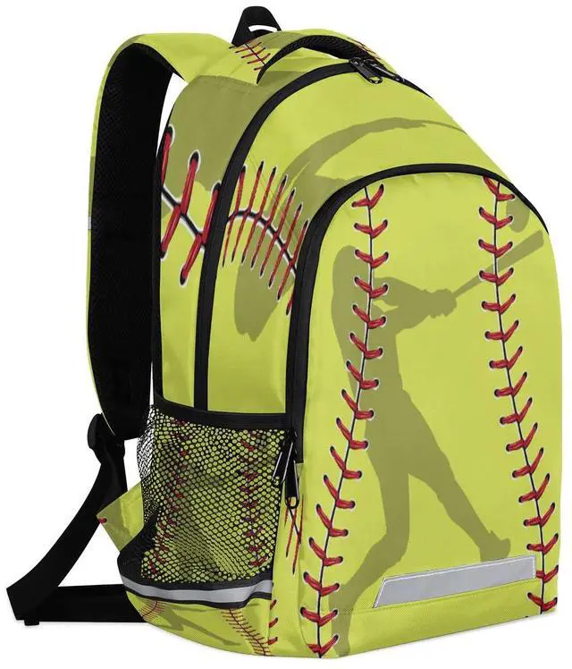 Alt view image 5 of 5 - Yellow Baseball Sport Softball Backpack School Bookbag Laptop Purse Casual Daypack for Teen Girls Women Boys Men College Travel