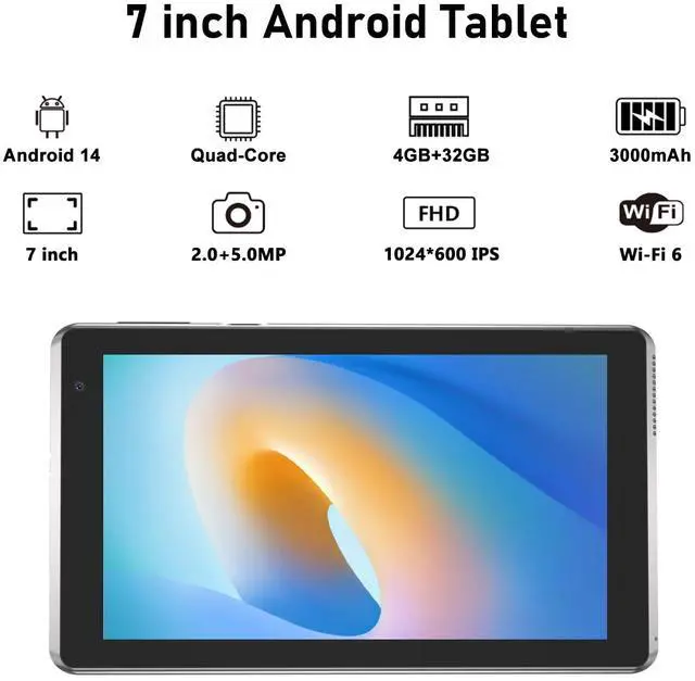 Alt view image 2 of 5 - YQSAVIOR 7 inch Tablet 4GB RAM 32GB ROM Quad-Core Processor Android 14 Tablet PC for Kids, IPS Screen, Dual Camera, WiFi, Bluetooth