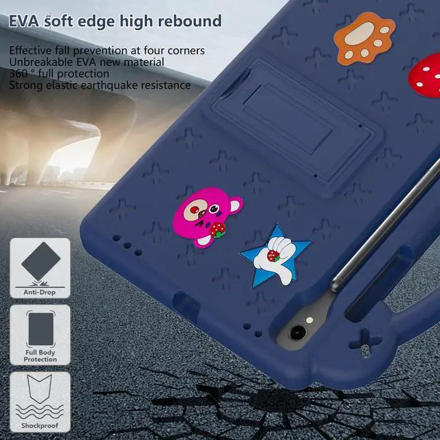 Alt view image 5 of 5 - YRH for Samsung Galaxy Tab S9 FE Case, for Galaxy S10 FE Case, 10.9-inch, Kids EVA Shockproof Tablet Cover with Stand Handle Dolls, Darkblue