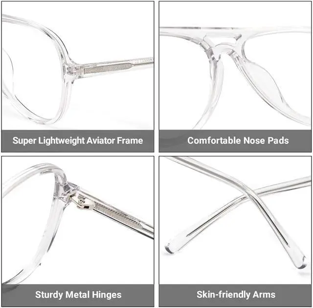 Alt view image 3 of 5 - Zeelool Unisex Trendy TR90 Oversized Aviator Blue Light Blocking Glasses Computer Eyeglasses Erwin ZOT02084-01 Crystal