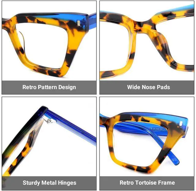 Alt view image 3 of 5 - Zeelool Women's Retro Acetate Cat Eye Glasses Frame with Non-prescription Clear Lens Eyewear Laila ZJGA650996-03 Tortoise