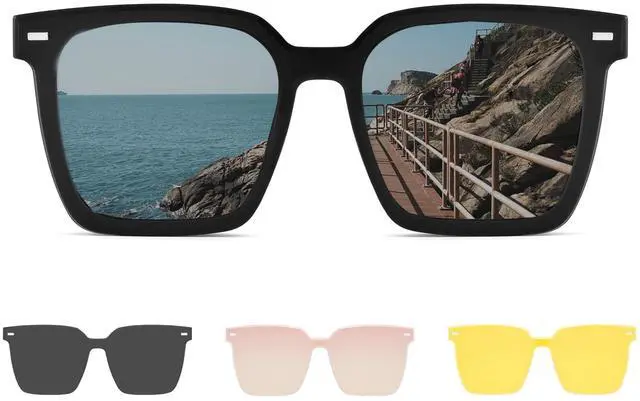 Main image of ZanyLen Magnetic Clip On Sunglasses for Men/Women Polarized UV Protection Night Driving Sunglasses Square Blue Light Glasses