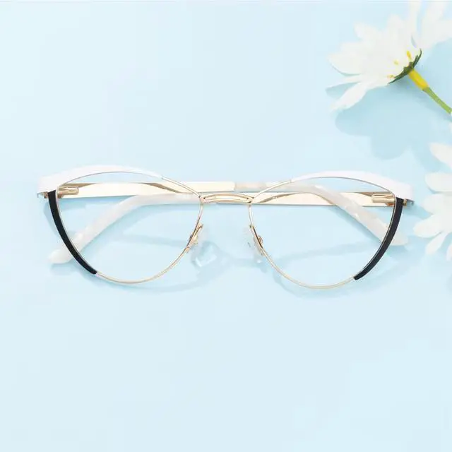 Alt view image 5 of 5 - Zeelool Women's Metal Browline Cat Eye Glasses Frame with Clear Lens Sydney FM0125-02 White
