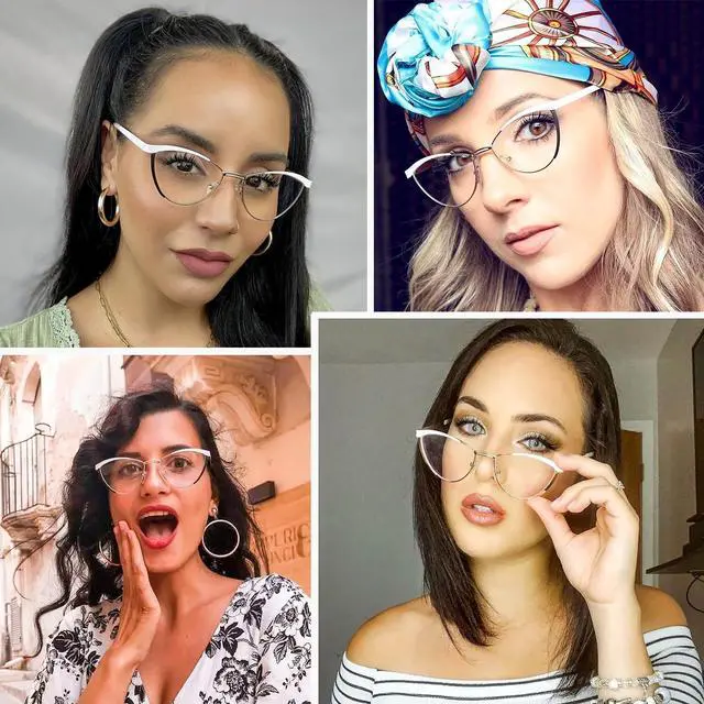 Alt view image 3 of 5 - Zeelool Women's Metal Browline Cat Eye Glasses Frame with Clear Lens Sydney FM0125-02 White