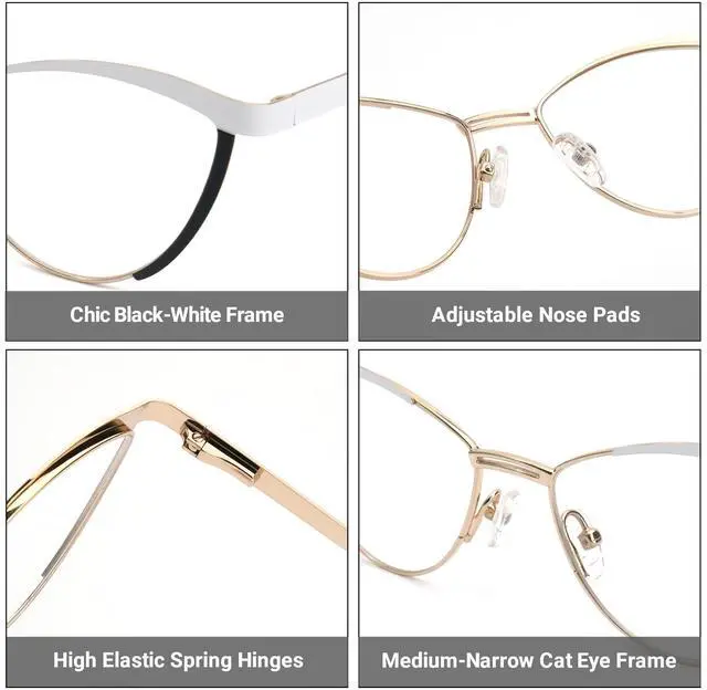 Alt view image 4 of 5 - Zeelool Women's Metal Browline Cat Eye Glasses Frame with Clear Lens Sydney FM0125-02 White