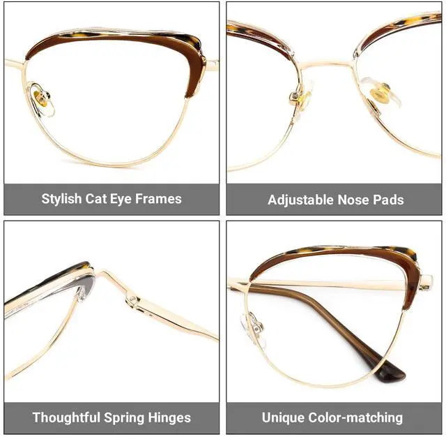 Alt view image 3 of 5 - Zeelool Cat Eye Blue Light Glasses for Women Stylish Brown Fake Glasses Chic Anti Blue Light Designer Full Eyewear JGX982801-02B