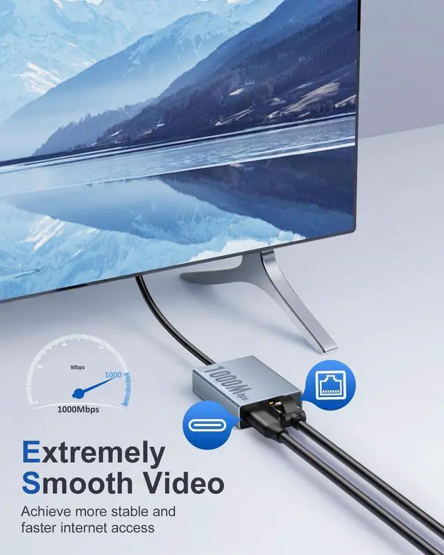 Alt view image 3 of 5 - ZEXMTE 1000Mbps Ethernet Adapter for Chromecast with Google TV, USB C to RJ45 Gigabit Ethernet Adapter Compatible with Chromecast with Google TV HD/4K, Laptop, Tablet, 2 Pack