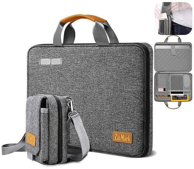 Main image of Laptop Case 15.6 Inch Briefcase Military-Grade Protection with Detachable Belt Bag, Compatible All Model of 15-16 Inch MacBook Pro and Most Popular 15.6 Inch Notebooks Chromebooks (Gray Black)