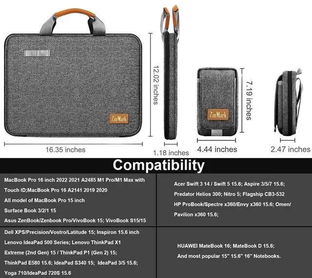 Alt view image 2 of 5 - Laptop Case 15.6 Inch Briefcase Military-Grade Protection with Detachable Belt Bag, Compatible All Model of 15-16 Inch MacBook Pro and Most Popular 15.6 Inch Notebooks Chromebooks (Gray Black)