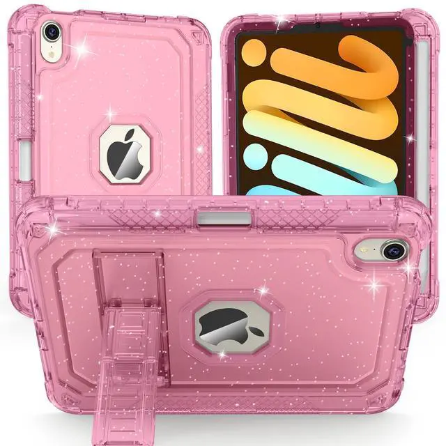 Main image of ZoneFoker Case for iPad Mini A17 Pro, for iPad Mini 7th/6th Generation Case 8.3 inch 2024/2021 with Pencil Holder/Stand, Slim Cover for i Pad Mini 7/6 (Clear Glitter Pink)