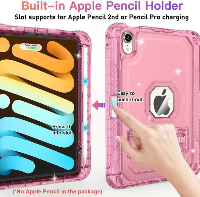 Alt view image 2 of 5 - ZoneFoker Case for iPad Mini A17 Pro, for iPad Mini 7th/6th Generation Case 8.3 inch 2024/2021 with Pencil Holder/Stand, Slim Cover for i Pad Mini 7/6 (Clear Glitter Pink)