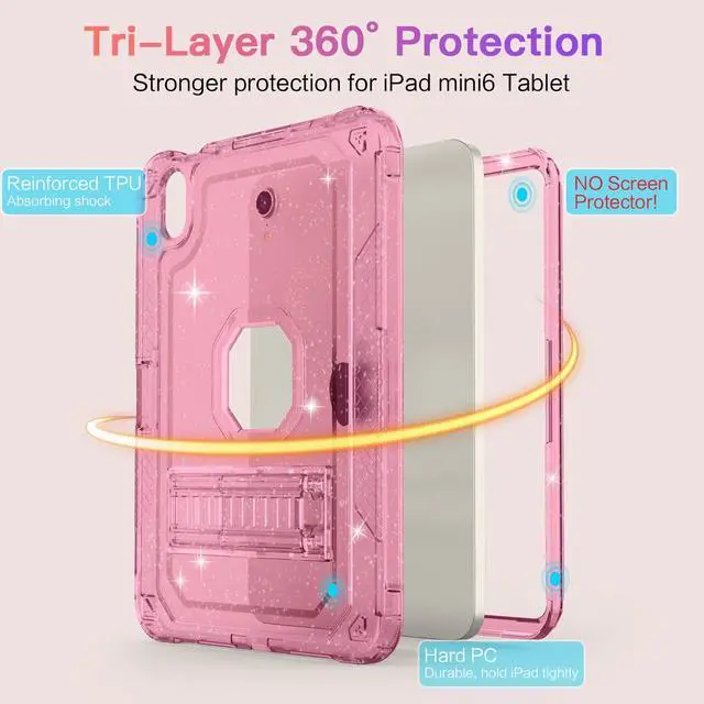 Alt view image 4 of 5 - ZoneFoker Case for iPad Mini A17 Pro, for iPad Mini 7th/6th Generation Case 8.3 inch 2024/2021 with Pencil Holder/Stand, Slim Cover for i Pad Mini 7/6 (Clear Glitter Pink)