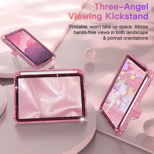 Alt view image 3 of 5 - ZoneFoker Case for iPad Mini A17 Pro, for iPad Mini 7th/6th Generation Case 8.3 inch 2024/2021 with Pencil Holder/Stand, Slim Cover for i Pad Mini 7/6 (Clear Glitter Pink)