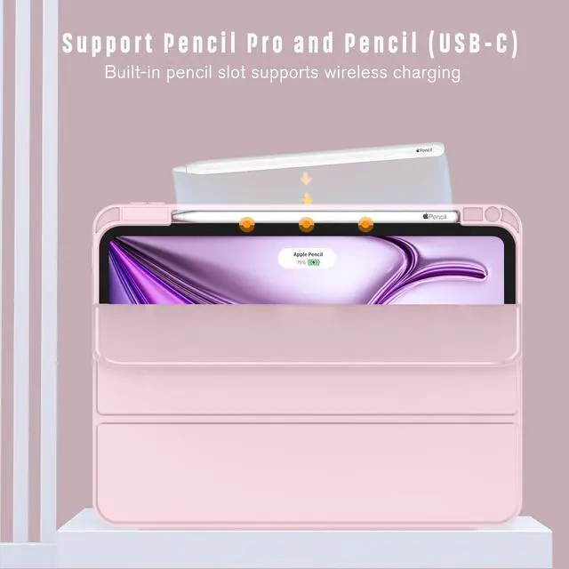 Alt view image 2 of 5 - ZryXal New iPad Air 13 Inch Case M3 2025/M2 2024 with Pencil Holder, Trifold Stand Smart Case with Soft TPU Back,Auto Wake/Sleep(Pink)