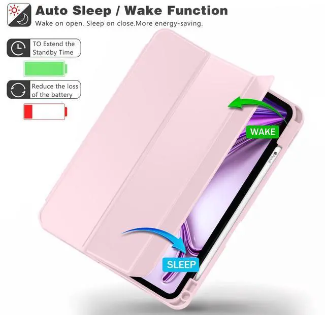 Alt view image 4 of 5 - ZryXal New iPad Air 13 Inch Case M3 2025/M2 2024 with Pencil Holder, Trifold Stand Smart Case with Soft TPU Back,Auto Wake/Sleep(Pink)