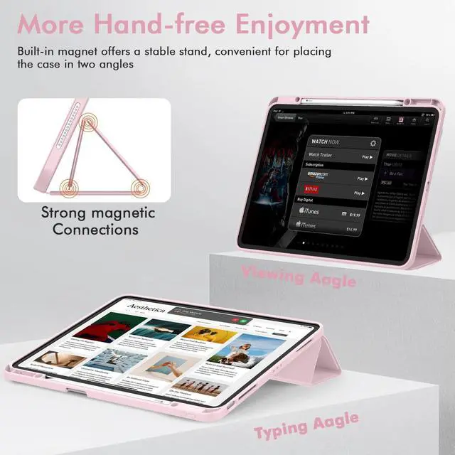 Alt view image 3 of 5 - ZryXal New iPad Air 13 Inch Case M3 2025/M2 2024 with Pencil Holder, Trifold Stand Smart Case with Soft TPU Back,Auto Wake/Sleep(Pink)