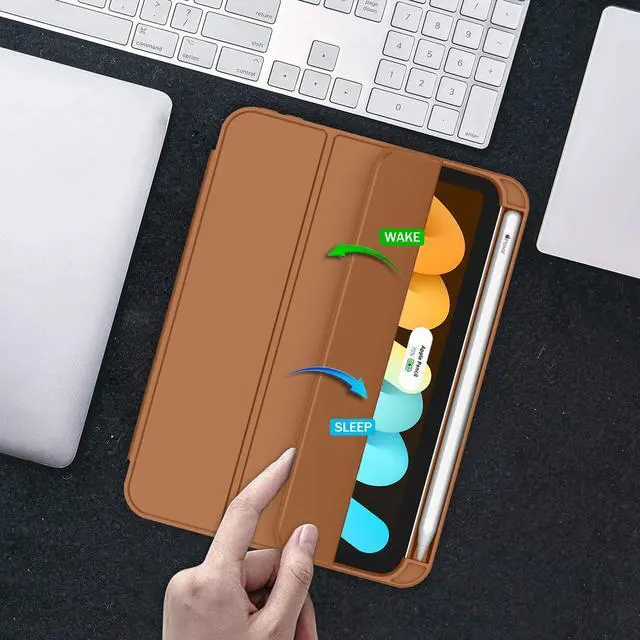 Alt view image 4 of 5 - ZryXal for iPad Mini 7 Case A17 Pro 2024/iPad Mini 6 Case 2021 8.3 Inch with Pencil Holder, iPad Mini 7th/6th Generation Case with Soft TPU Back and Auto Sleep/Wake, Brown
