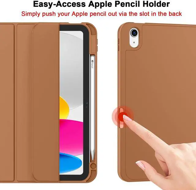 Alt view image 3 of 5 - ZryXal New iPad 10th Generation Case 10.9 Inch 2022 with Pencil Holder, Smart iPad Case with Soft TPU Back [Support Auto Wake/Sleep] (Brown)