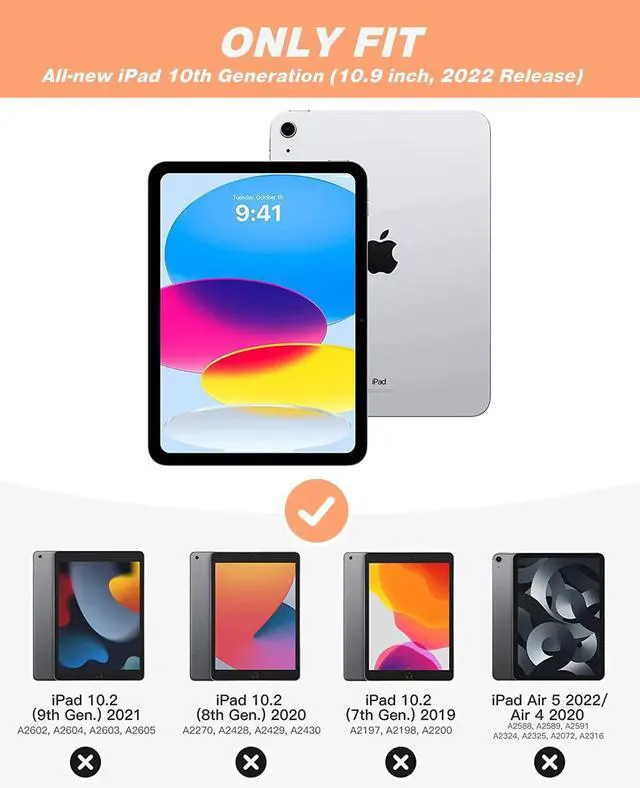 Alt view image 2 of 5 - ZryXal iPad (A16) Case/iPad 10th Generation Case [11-Inch 2025/10.9 Inch 2022] with Pencil Holder, Smart Cover with Soft TPU Back [Support Auto Wake/Sleep] (Orange)