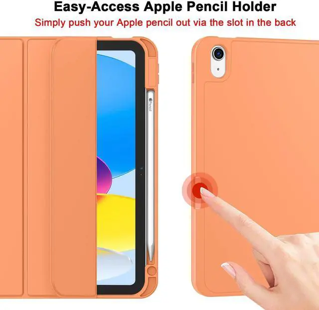 Alt view image 3 of 5 - ZryXal iPad (A16) Case/iPad 10th Generation Case [11-Inch 2025/10.9 Inch 2022] with Pencil Holder, Smart Cover with Soft TPU Back [Support Auto Wake/Sleep] (Orange)