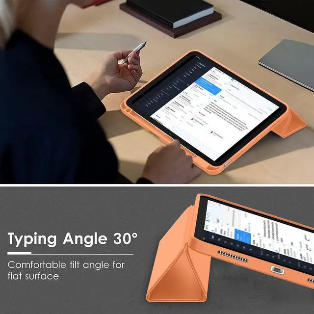 Alt view image 4 of 5 - ZryXal iPad (A16) Case/iPad 10th Generation Case [11-Inch 2025/10.9 Inch 2022] with Pencil Holder, Smart Cover with Soft TPU Back [Support Auto Wake/Sleep] (Orange)
