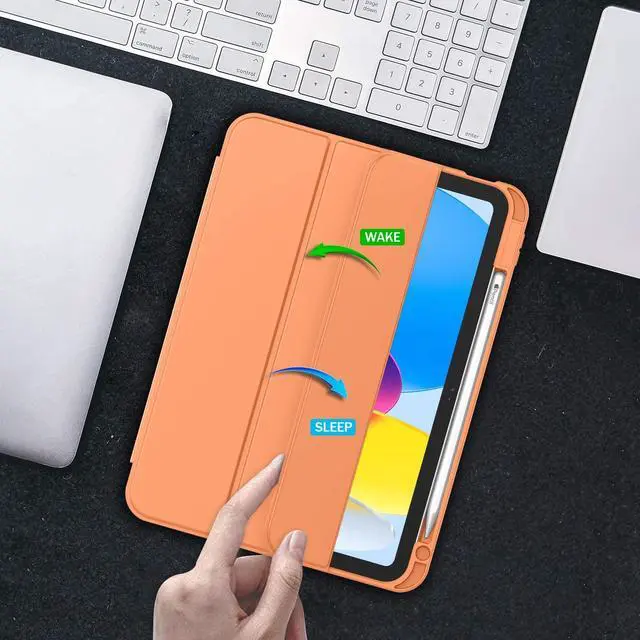 Alt view image 5 of 5 - ZryXal iPad (A16) Case/iPad 10th Generation Case [11-Inch 2025/10.9 Inch 2022] with Pencil Holder, Smart Cover with Soft TPU Back [Support Auto Wake/Sleep] (Orange)