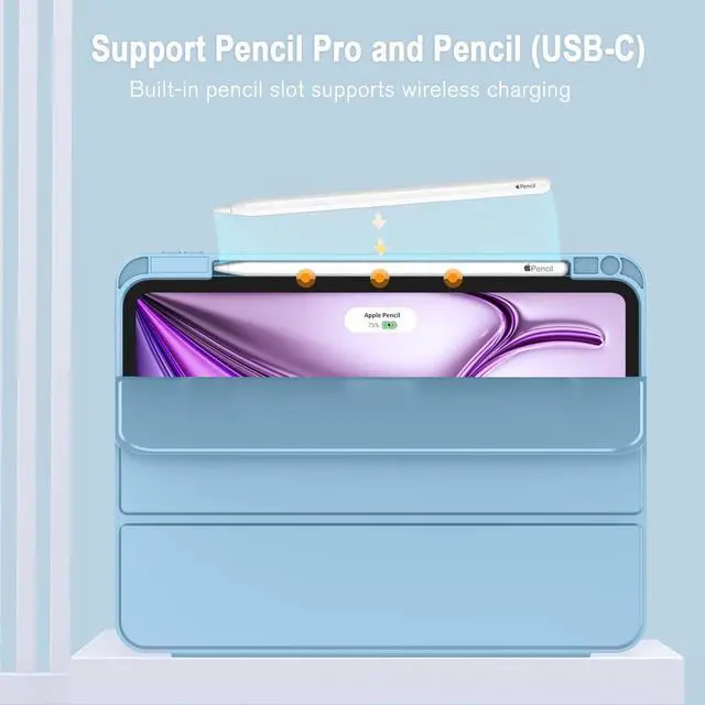 Alt view image 2 of 5 - ZryXal New iPad Air 13 Inch Case M3 2025/M2 2024 with Pencil Holder, Trifold Stand Smart Case with Soft TPU Back,Auto Wake/Sleep(Azure Blue)