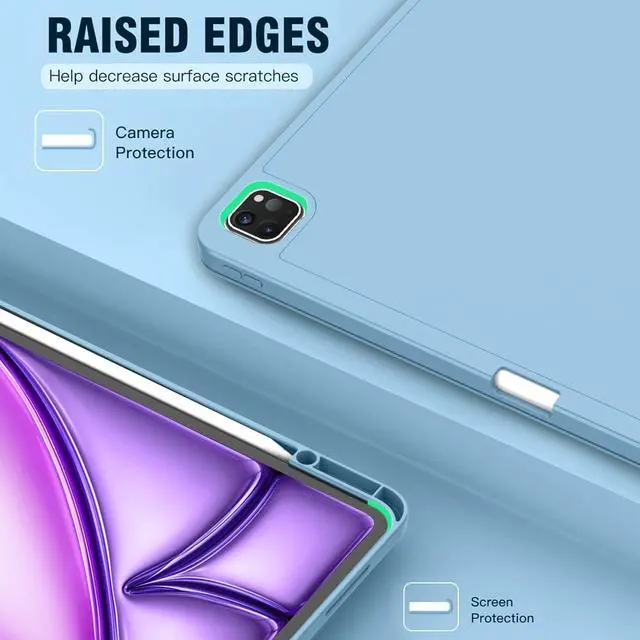 Alt view image 3 of 5 - ZryXal New iPad Air 13 Inch Case M3 2025/M2 2024 with Pencil Holder, Trifold Stand Smart Case with Soft TPU Back,Auto Wake/Sleep(Azure Blue)