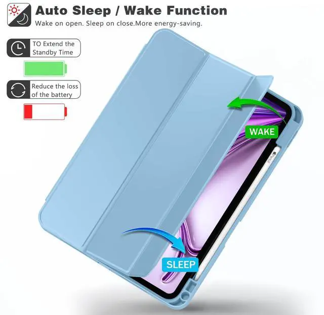Alt view image 4 of 5 - ZryXal New iPad Air 13 Inch Case M3 2025/M2 2024 with Pencil Holder, Trifold Stand Smart Case with Soft TPU Back,Auto Wake/Sleep(Azure Blue)