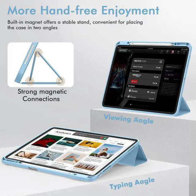 Alt view image 5 of 5 - ZryXal New iPad Air 13 Inch Case M3 2025/M2 2024 with Pencil Holder, Trifold Stand Smart Case with Soft TPU Back,Auto Wake/Sleep(Azure Blue)