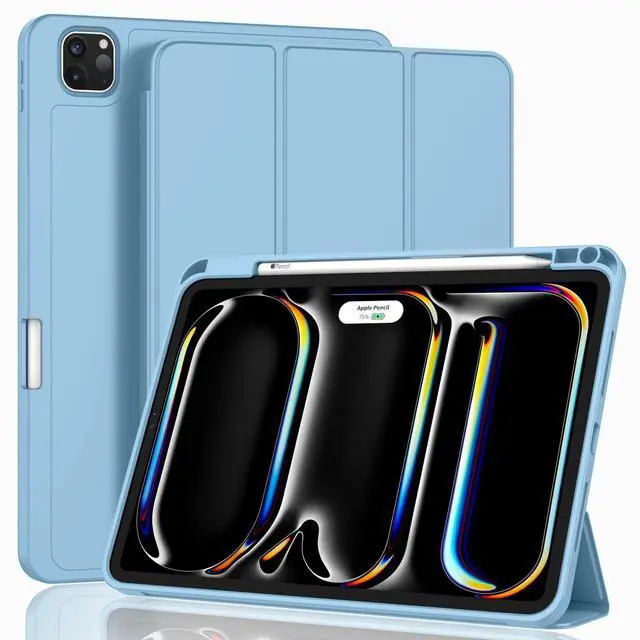 Main image of ZryXal New iPad Pro 13 Inch Case M4 (2024 Model, 7th Generation) with Pencil Holder, Smart iPad Case [Support Pencil Pro and Pencil (USB-C)], Support Touch ID and Auto Wake/Sleep (Azure Blue)