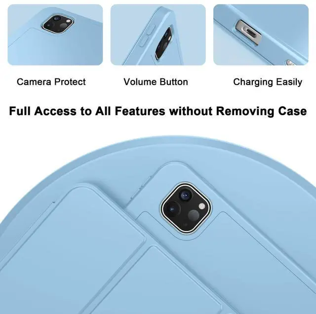 Alt view image 2 of 5 - ZryXal New iPad Pro 13 Inch Case M4 (2024 Model, 7th Generation) with Pencil Holder, Smart iPad Case [Support Pencil Pro and Pencil (USB-C)], Support Touch ID and Auto Wake/Sleep (Azure Blue)