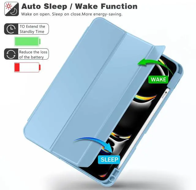 Alt view image 4 of 5 - ZryXal New iPad Pro 13 Inch Case M4 (2024 Model, 7th Generation) with Pencil Holder, Smart iPad Case [Support Pencil Pro and Pencil (USB-C)], Support Touch ID and Auto Wake/Sleep (Azure Blue)