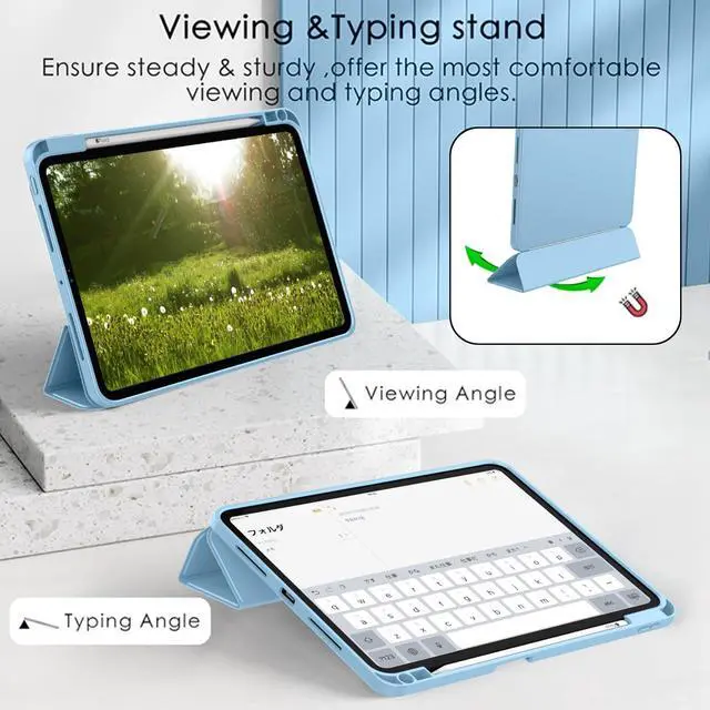 Alt view image 5 of 5 - ZryXal New iPad Pro 13 Inch Case M4 (2024 Model, 7th Generation) with Pencil Holder, Smart iPad Case [Support Pencil Pro and Pencil (USB-C)], Support Touch ID and Auto Wake/Sleep (Azure Blue)