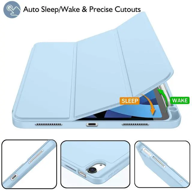 Alt view image 4 of 5 - ZryXal iPad Air 11 Inch Case M3 2025 / M2 2024, iPad Air Case 5th Generation/4th Generation 2022/2020 10.9 Inch [Support Touch ID and Auto Wake/Sleep] (Sky Blue)