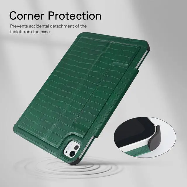 Alt view image 5 of 5 - CoBak Magnetic Case with Stand for iPad Pro 11 Inch (M4) 2024, Multiple Viewing Angles, Smart Auto Sleep/Wake Cover with Corner Protection with Apple Pencil Holder Strap, Emerald Croc